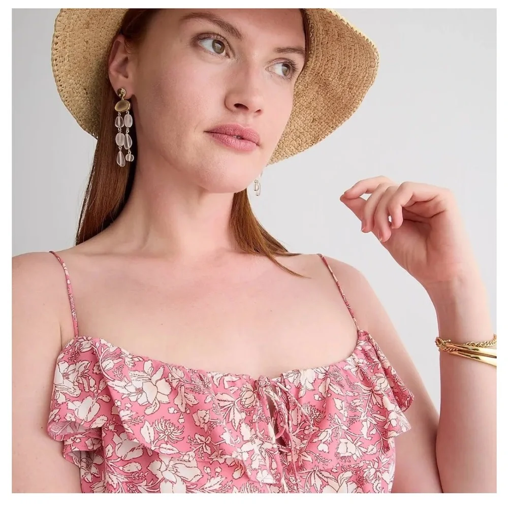 J Crew Tiered Maxi Dress in Pink Tossed Floral Size Medium - Picture 4 of 9